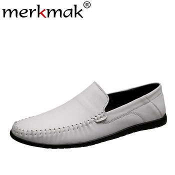 

Merkmak 2019 Genuine Leather Men Shoes Fashion Hollow Leather Casual Shoes Breathable Wear-resistant Driving Footwear Big Size