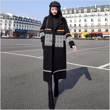 Осенне-зимнее шерстяное пальто, женское клетчатое пальто, для офиса, для работы, однобортное, длинное пальто, повседневное, для девушек, куртка, плюс размер, S-2XL, Z290