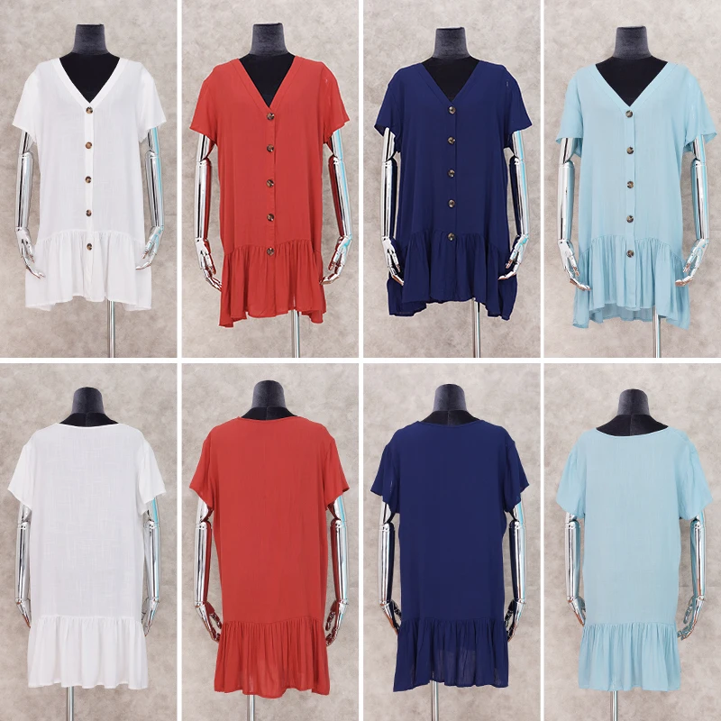 Tunic Cover-ups White Tunic Beach Mini Dress Summer Women Beachwear Sexy V-Neck Button Front Swimsuit Cover Up Q744