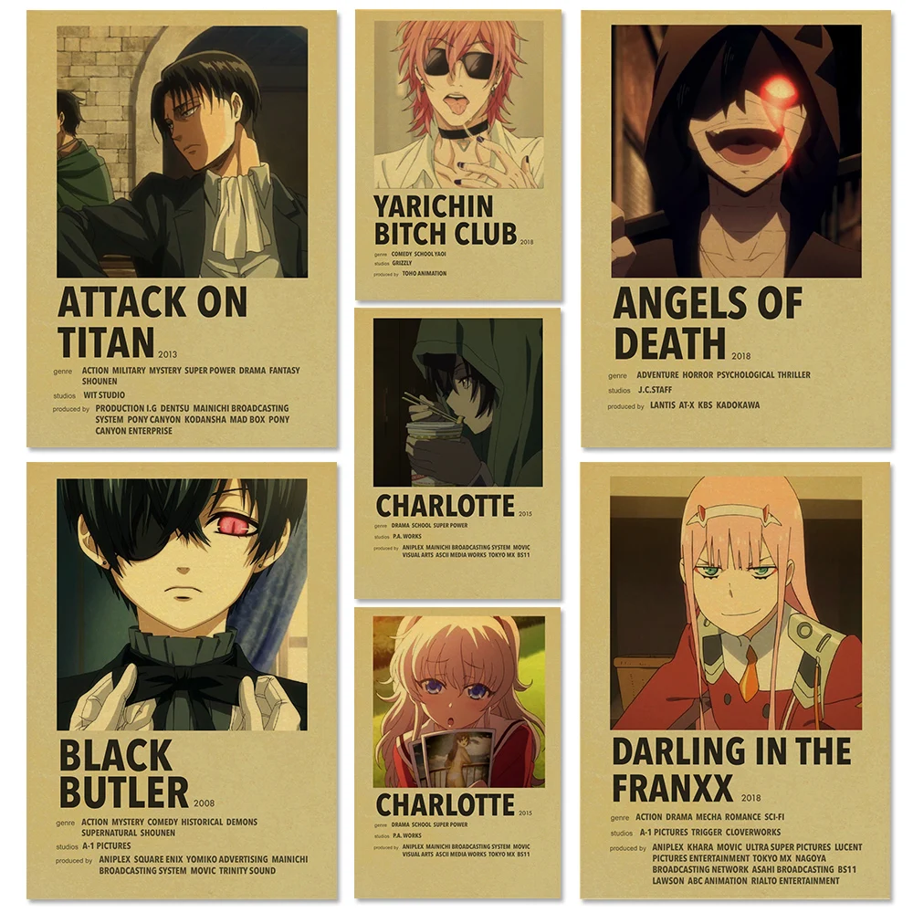 Anime TV Show Minimalist Kraft Paper Posters Attack on Titan Levi Charlotte Vintage Home Wall Decor Poster Art Painting Pictures | Дом и сад