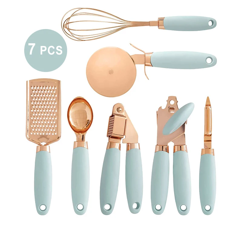 7 Pcs Kitchen Gadget Set Multifunction Baking Tools Copper Coated Stainless Steel Utensils Garlic Press Pizza Cutter Egg Whisk Kitchen Gadget Sets Aliexpress