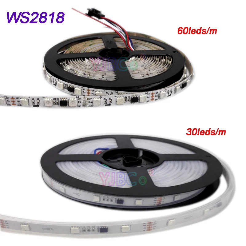 US $18.25 DC12V 5m Addressable WS2818 Update WS2811 Pixels RGB LED Strip Light DualSignal WS2818 IC 30LedsM 60 LedsM Lamp Tape