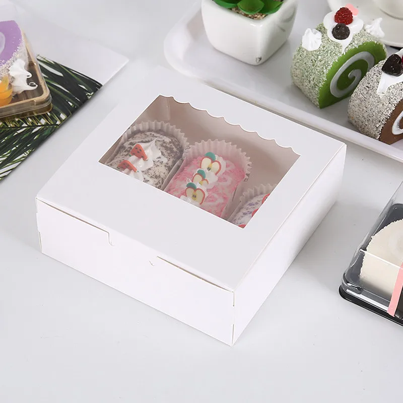 200 Teile/los Transparent Fenster Kraft Papier Backen verpackung Box 2/4 gürtel Kuchen Box Gebäck Muffin box kuchen boxen Großhandel – Detail 5