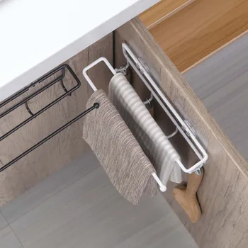 

New Kitchen Organizer Storage Rack Shelf WIth Hooks Hangers Roll Paper Rag Towel Holder Cocina Cooker Organizer Iron