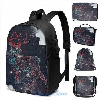 

Funny Graphic print Celestial Deer USB Charge Backpack men School bags Women bag Travel laptop bag