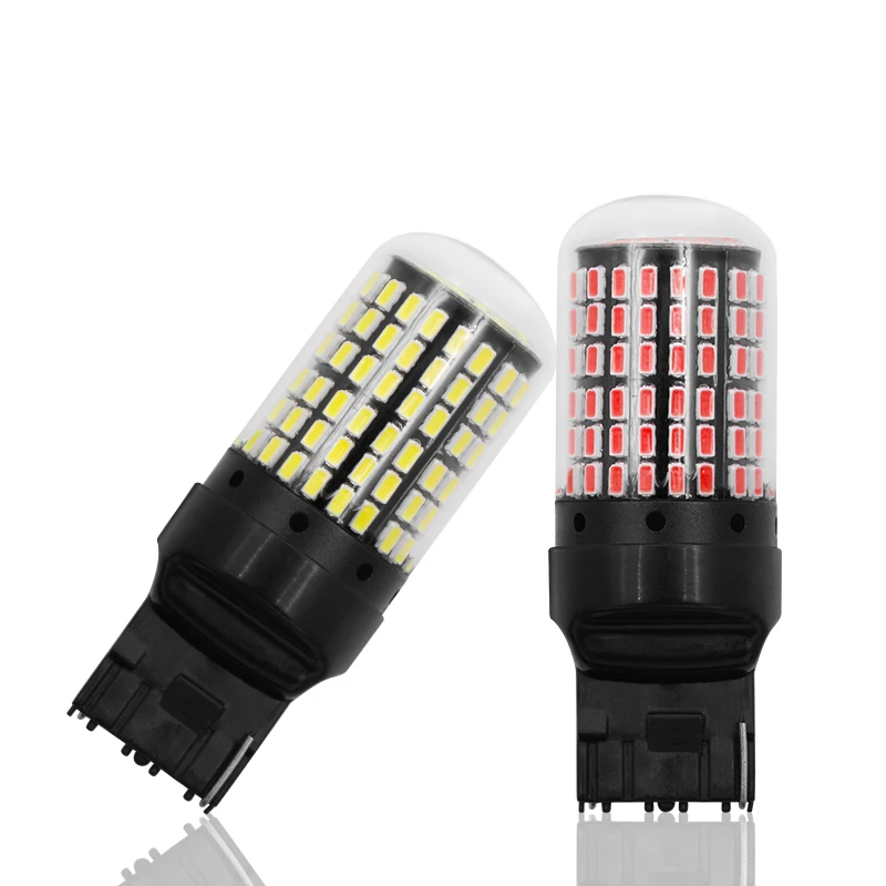 2 шт. T20 7440 W21W светодиодный лампы 3014 чипы 144 SMD белые светодиодные лампы для автомобилей авто тормоз стоп-сигнала обратный поворот сигнальных огней