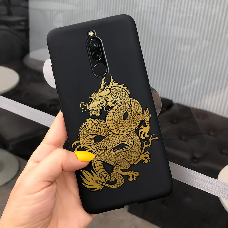 Thoáng Mát Rồng Sư Tử Sơn Ốp Lưng Cho Xiaomi Redmi 8 Ốp Lưng Redmi8 Mềm Mỏng Sang Trọng Đen Mờ Dành Cho Xiaomi redmi 8A 8 Một Ốp Lưng