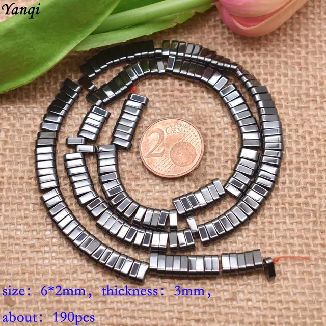 New Two Holes natural stone beads hematite black mineral beads accessories square spacer beads for jewelry making DIY Bracelets T047 6x2mm