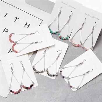 Rhodochrosite Chips Beads Earrings Women Chakra Natural Gravel Stone Bead Pendant Drop Earrings Women Vintage Jewelry Earrings