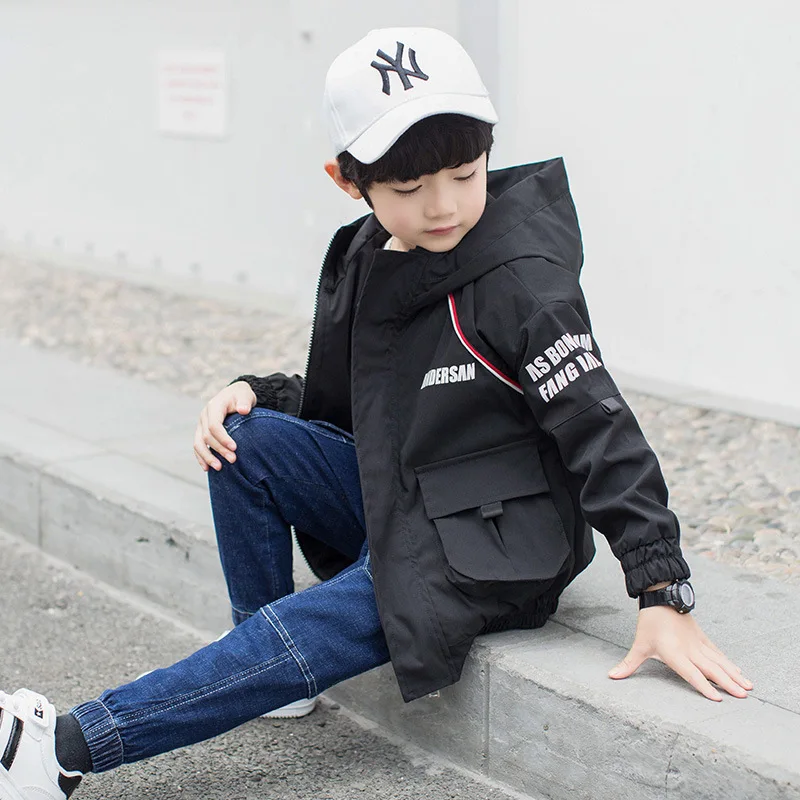 

Childrenswear Spring New Style 2019 BOY'S Coat Spring And Autumn Middle And Large Children Lettered Casual Trench Coat