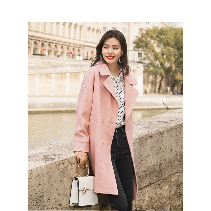 INMAN Winter Solid Big Turn Down Collar Dubble Button Drop shoulder Sleeve Warm Women Long Woolen Coat