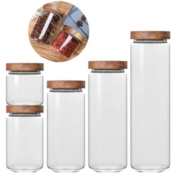 

Household Kitchen Sealed Glass Bottles Jars Tea Coffee Cereal Candy Food Storage Tank Holder Packing Containers Wood Cork Lid