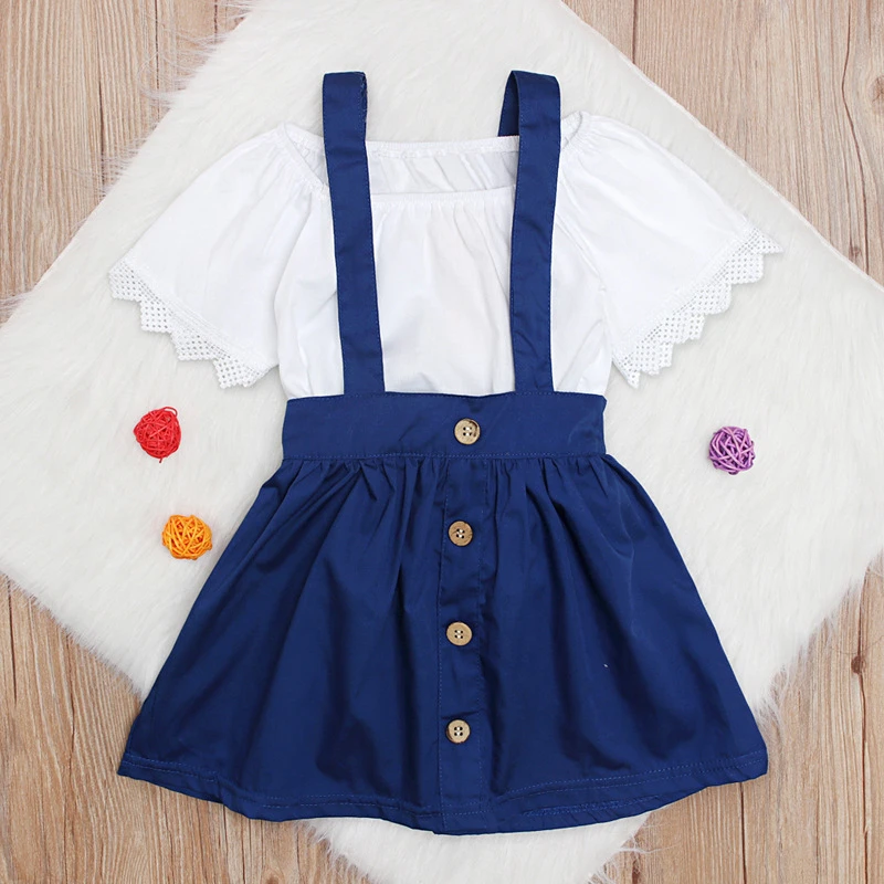 white top blue skirt dress