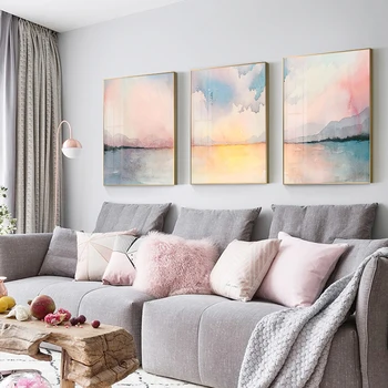 

Abstract Pink Seaside View Canvas Painting Nordic Girlish Decor Modern Poster Print Wall Art Pic for Living Room Aisle Painting