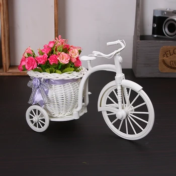 

Rattan Tricycle Bike Flowers Basket Plant Vase Pot Container Home Garden Wedding Decorations Party Office Desktop Storage Basket