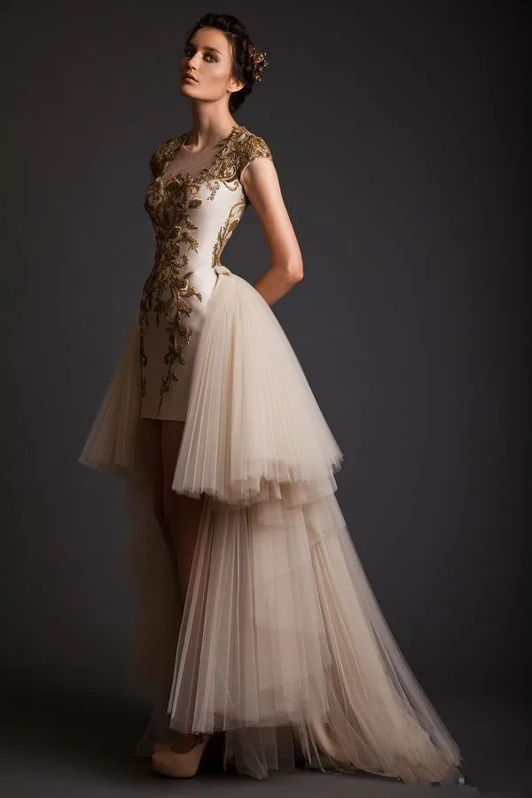 

Abendkleider 2018 Evening KK Design Jewel ApplIqued Beaded Keyhole Back Short Front Long Back Mother of the Bride Dresses