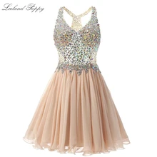 Короткое платье-трапеция с v-образным вырезом шифоновые платья для Бала выпускников, для свадеб, без рукавов, с кружевом, на бретелях, дна до колена плиссированный материал платья для выпускного