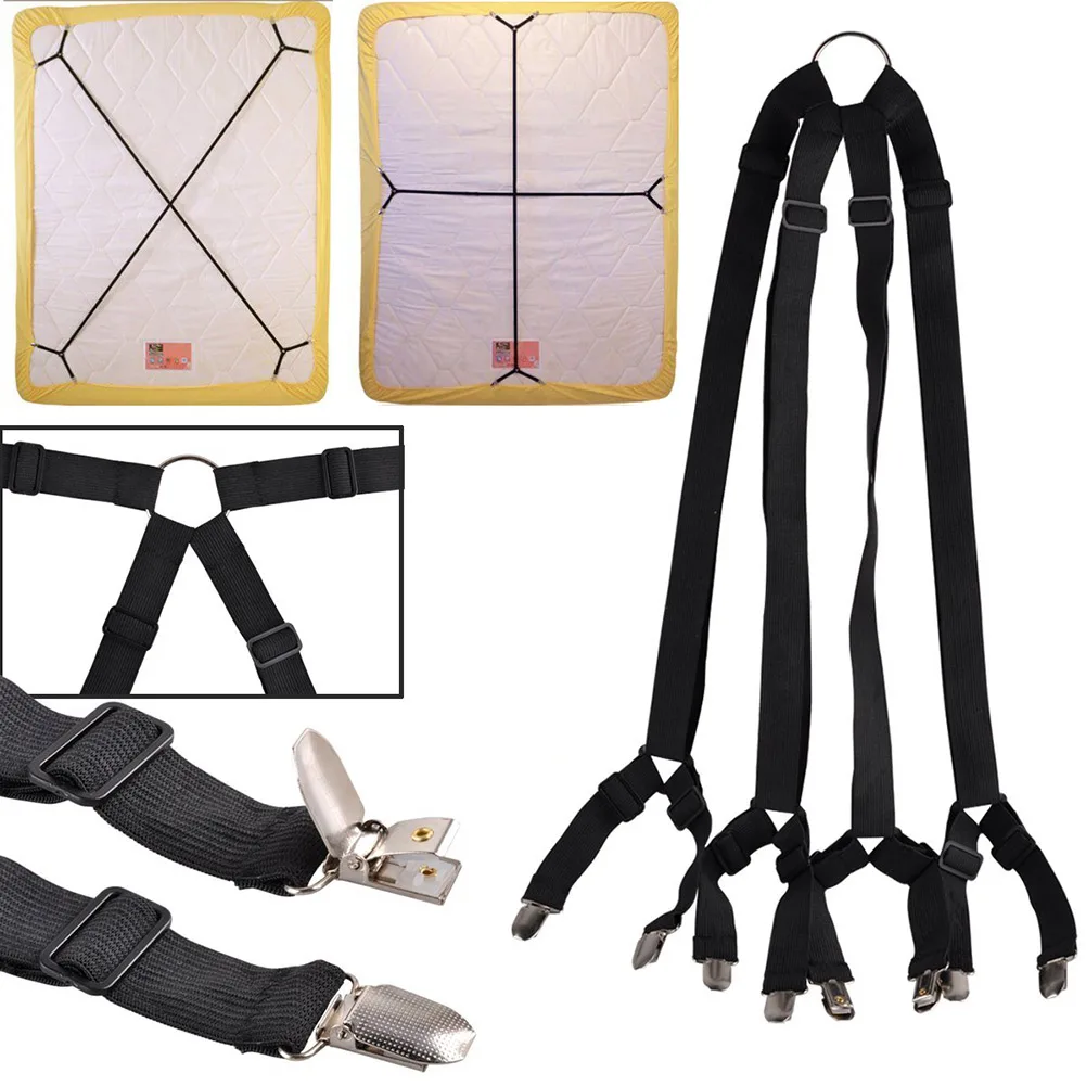 

1 Set Crisscross Adjustable Bed Fitted Sheet Straps Suspenders Gripper Holder Fastener Clips Clippers Kit SLC88