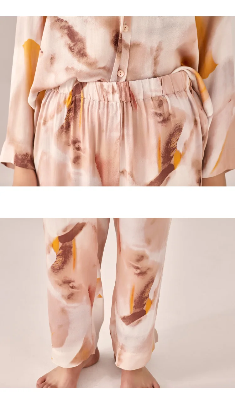 Осенние женские пижамные комплекты с цветочным принтом, модные роскошные женские пижамы из 2 предметов с длинными рукавами+ брюки, ночная рубашка, одежда для сна