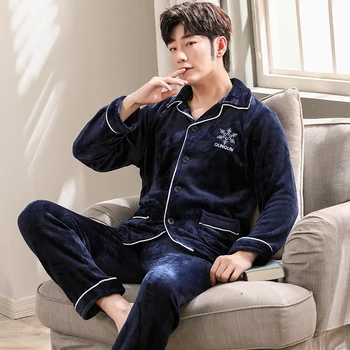

Winter Pajamas For Men Thick Flannel Sleepwear Suit 2 Pcs Pyjama Homme Warm Casual Home Clothing Pijama Hombre