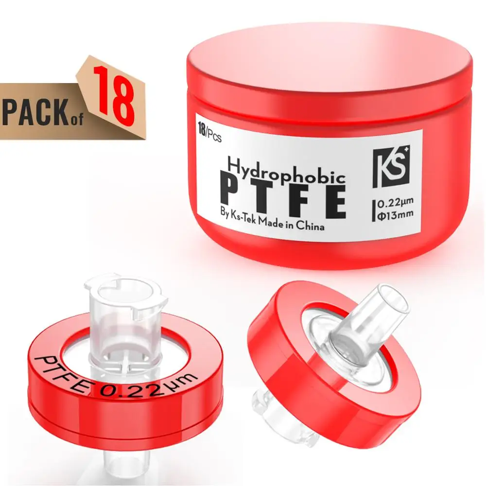 Syringe Filters PTFE Membrane 0.22&mu;m Pore Size 13mm Diameter Hydrophobic 18Pcs by Ks-Tek