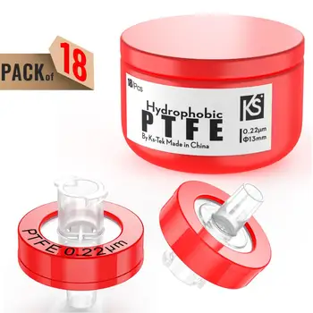 

Syringe Filters,PTFE Membrane 0.22m Pore Size,13mm Diameter,hydrophobic,18Pcs by Ks-Tek