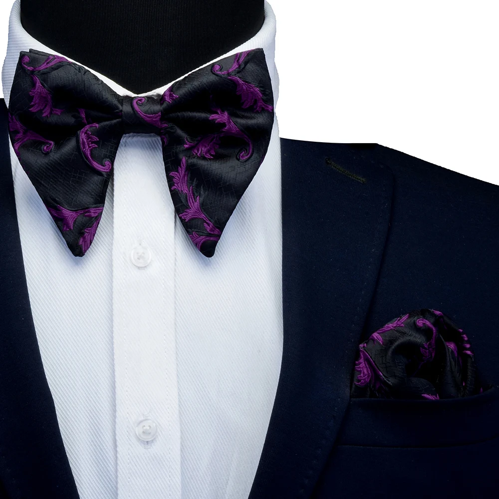 Ricnais Silk Big Bowtie Pocket Square Set Bule Red Floral Jacquard Slim Bow Tie Handkerchief Sets For Men Wedding Neck Ties - Цвет: 07