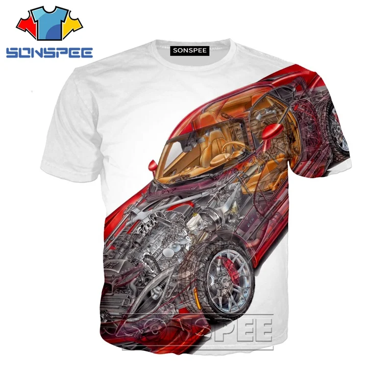 Аниме 3d принт автомобиля двигатель Топ Футболка для мужчин и женщин мотор Мода футболка рок ребенок футболки с забавным принтом Забавные Рубашки homme футболка A257