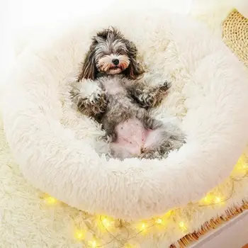 

Dog Kennel Cute Round Pet Dog Soft Warm Plush Kennel Puppy House Sleeping Home Bed Washable Mat Cushion Winter Puppy Mat Pet Bed