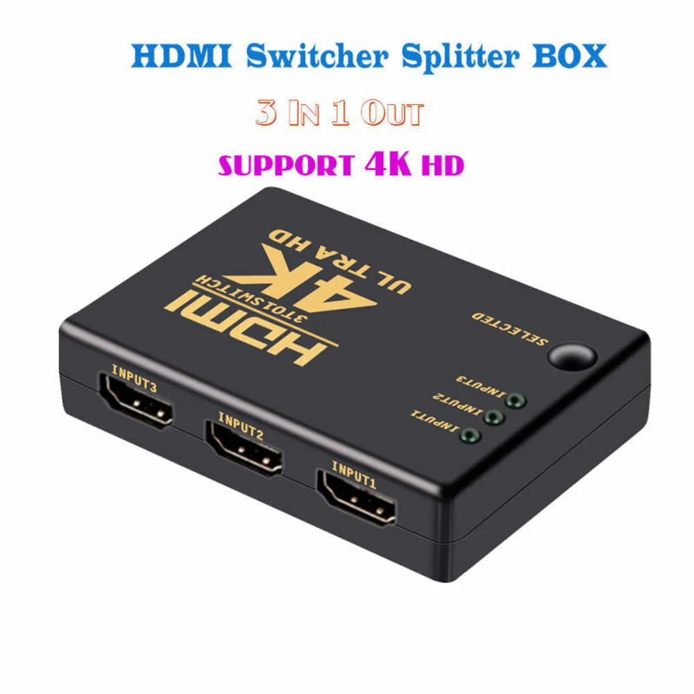 3D 1080p HDMI коммутатор сплиттер концентратор+ ИК пульт дистанционного управления 4K* 2K 3 вход 1 выход ручной переключатель дистанционного управления