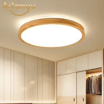 

New Arrival 220V LED Ceiling Lights Wooden Rectangle Ceiling Mounted Lamp For Living Room Surface mount Bedroom Lustre