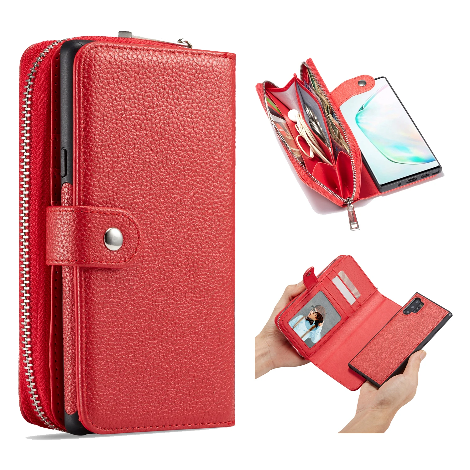 

for Samsung Note 10 Plus S10 Plus S10e Note 9 Note 8 S9 S8 Plus PU Leather Litchi pattern Fashion Phone Case Zipper Wallet Cover