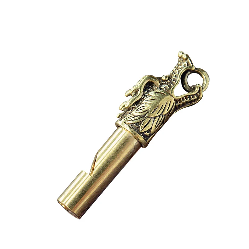 Brass Dragon Head Whistle Car Keys Chains Pendants Outdoor Survival Tools Whistles Necklaces Keychains Charm