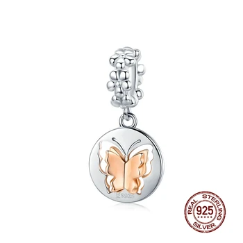 

MOWIMO 925 Sterling Silver Rose Gold Butterfly Dangle Charm Flower Bead Fit Original Silver Bracelet Pendant Jewelry BKC1250