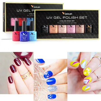 

6pcs*7.5ml VENALISA Nail Varnish Kit Base NoWipe Top Coat Soak Off LED UV Nail Gel Polish Long Lasting Gel Lacquer