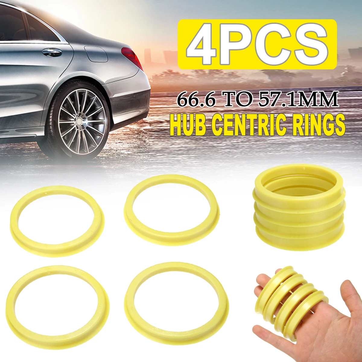 4Pcs 66.6 to 57.1mm Plastic Wheel Center Collar Hub Centric Ring Wheel