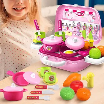 

27Pcs/Set Children Kitchen Pretend Play Cooking Tableware with Suitcase Kids Toy