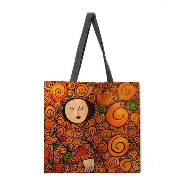 Golden oil painting leisure tote bag linen bag reusable shopping bag outdoor beach bag leisure tote bag 21