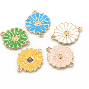 

5pcs 18*23mm Five Color Drop oil alloy metal Daisy amulet connector DIY bracelet necklace jewelry making