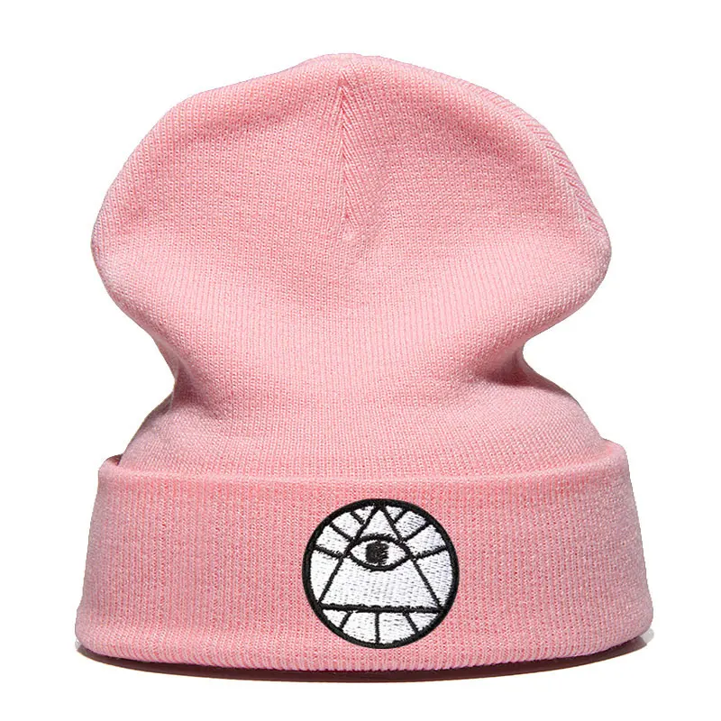 Beanie шляпа Skullie Кепки смутная зима вышивка в стиле панк Для мужчин Для женщин для мальчиков и девочек подростков уличных танцев сглаз удачу - Цвет: Розовый
