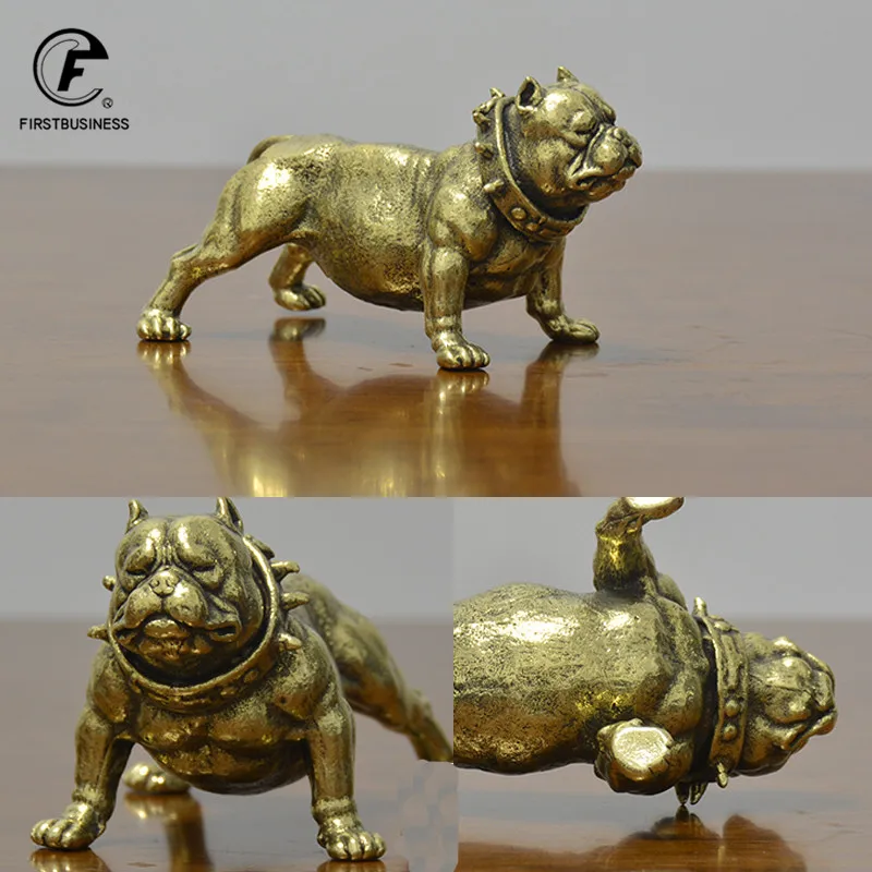 Chinese Style Copper Tea Pet Bulldog Statue Pure Brass Shar Pei Puppy Figurines Miniatures Desktop Ornament Home Decoration Gift