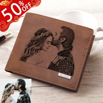 

Engraved Photo Wallet Coin Purse Small Short Card Holder Male Wallets Pocket Gifts For Him Husband Boyfriend Billetera Hombre