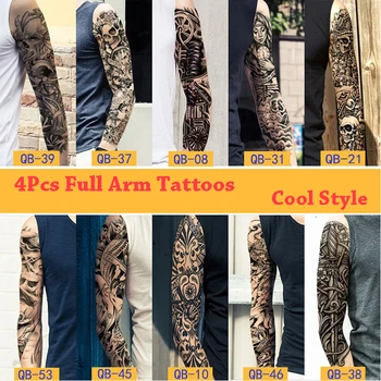 

4Pcs Large Full Arm Temporary Tattoos Sticker Men Women Arm Sleeves Shoulder Fake Tattoo Body Art Sticker 3d Fake Cool Tattoos