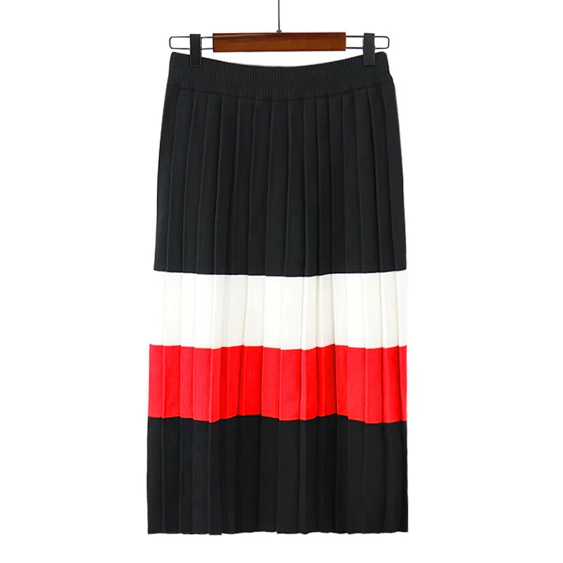 Женская юбка, повседневная, праздничная, модная, полосатая, для девушек, юбки, плиссированная, большая, свободная, юбка с высокой талией, размера плюс, длинная, Женская юбка