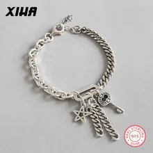 Брелок со звездой, кубинская цепочка, 925 пробы, серебряный, браслеты с подвесками для женщин и мужчин, унисекс, Rolo Link, регулируемый роскошный персонализированный браслет