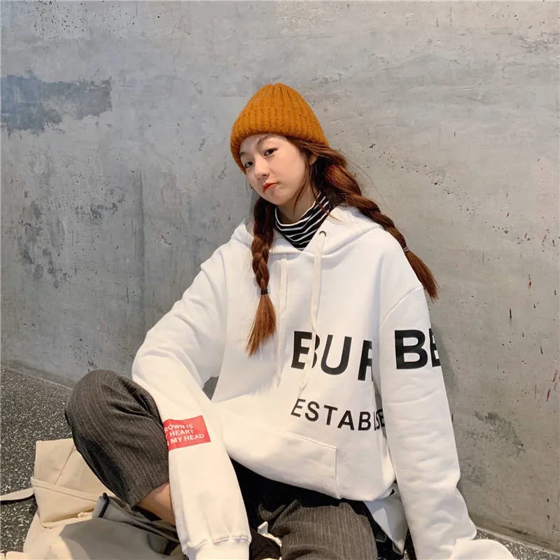 Fashion Long Sleeve Print Loose Womens Cool Autumn High Street Streetwear Girls Students Cool Jumpers Casual Tops Hoodie Gift
