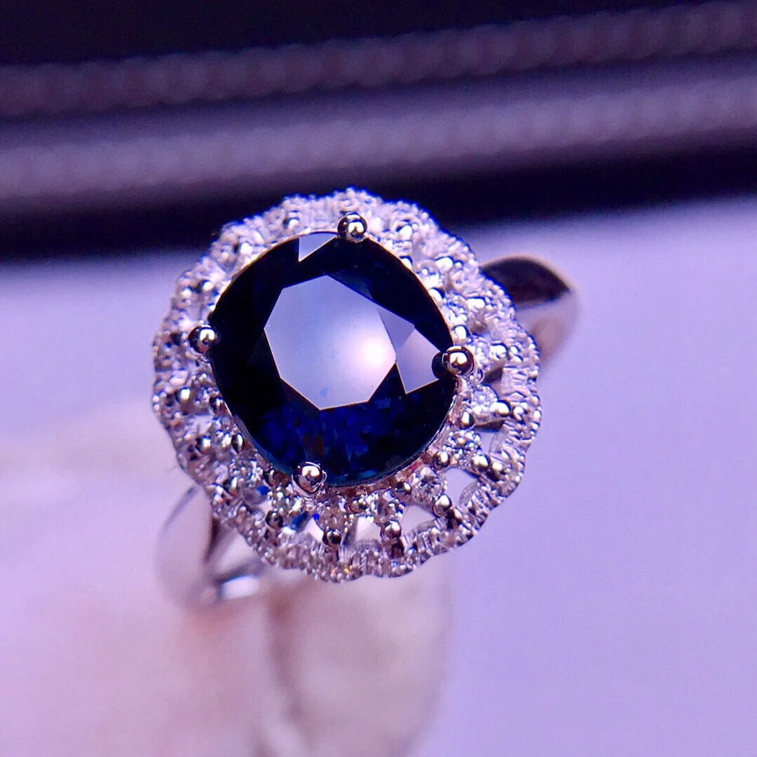 E324 синее сапфировое кольцо 2.8ct настоящий чистый 18 K натуральный негреющий синий