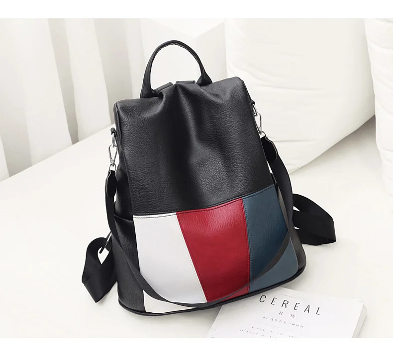 High Quality PU leather Panelled backpack White Black Anti Theft Women Backpack 2019 Fashion Brand Rucksack for Ladies Back Pack (4)
