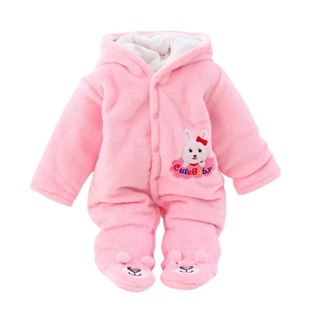 Для новорожденных на осень и Зимняя одежда для маленьких мальчиков футболка с длинными рукавами для девочек флисовые толстовки с капюшоном и изображениями героев мультфильмов комбинезон для младенцев Одежда для новорожденных - Цвет: Розовый