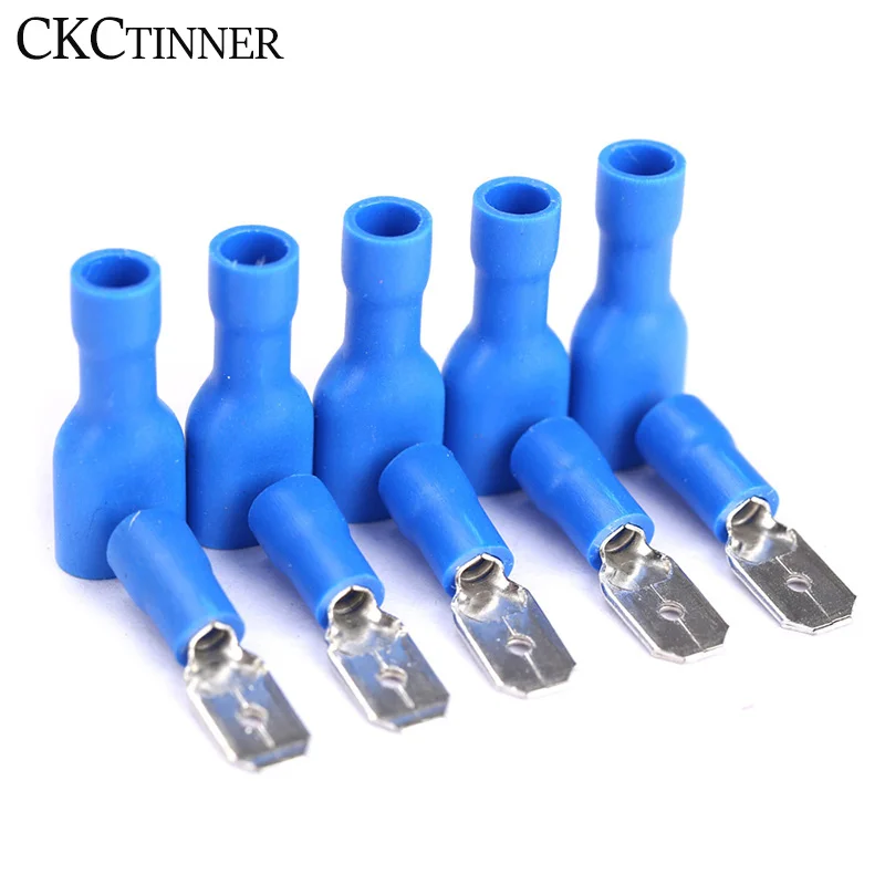 100pcs 50pcs FDFD2-250 MDD2-250 6 3mm azul 16-14AWG conector de Cableado aislado Terminal crimpado Spade | Обустройство дома